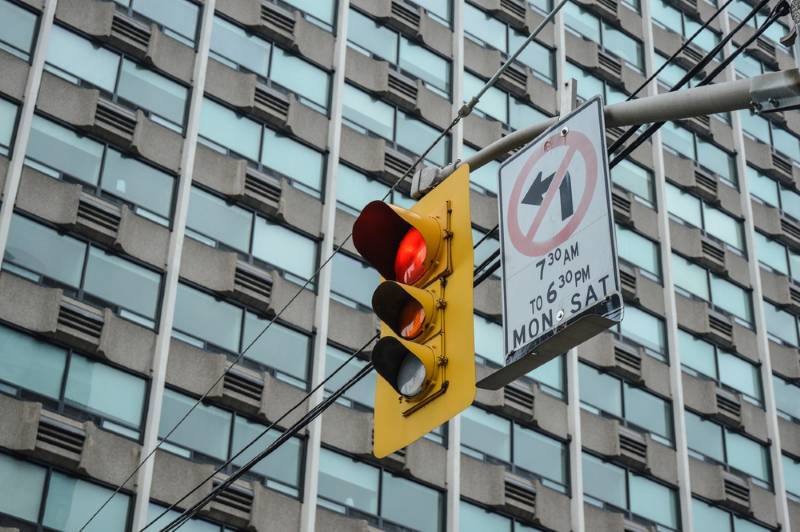traffic light and street sign downtown